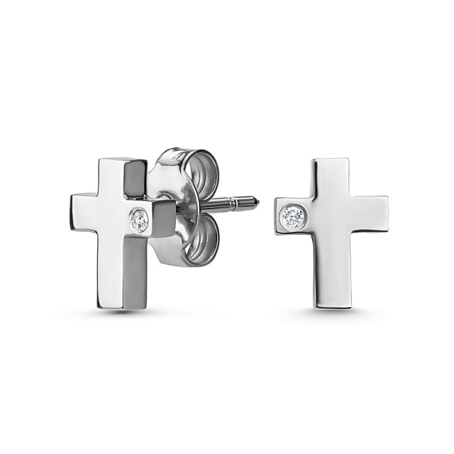 Cercei cruce din aur de 14K cu diamante (0,01 ct)