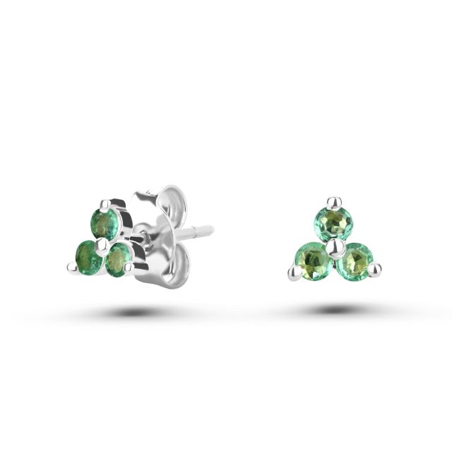 Cercei Forget-Me-Not din aur de 18K cu trei smaralde