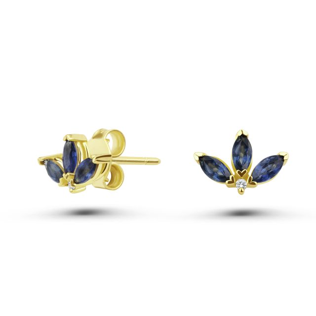 Cercei Peony Mini din aur de 18K cu trei safire marchiză și diamante