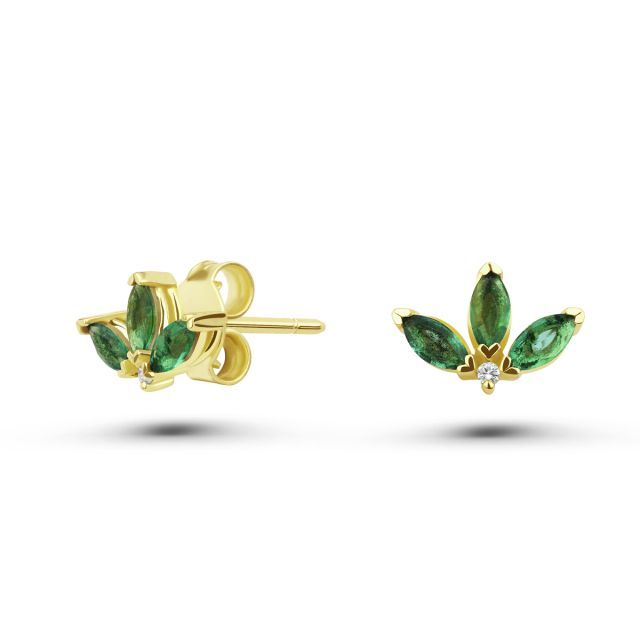 Cercei Peony Mini din aur de 18K cu trei smaralde marchiză și diamante