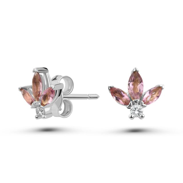 Cercei Lotus din aur de 18K cu trei turmaline marchiză și diamante
