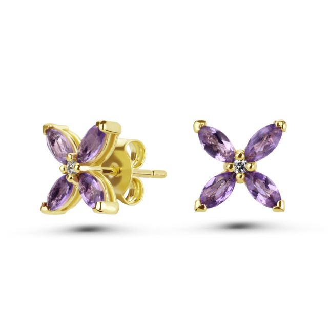 Cercei Daisy din aur de 18K cu ametiste marchiză și diamante