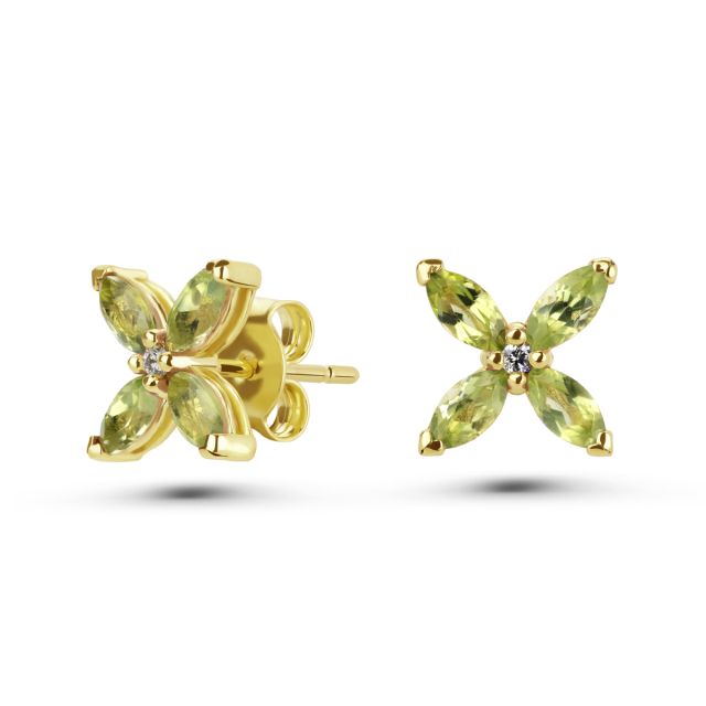 Cercei Daisy din aur de 18K cu peridote marchiză și diamante