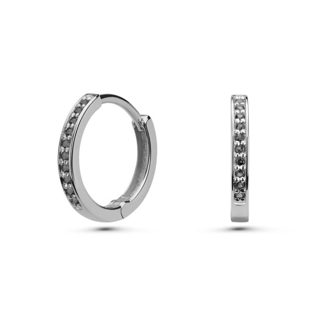 Cercei rotunzi Andreea din aur de 18K cu diamante negre (0,10 ct)