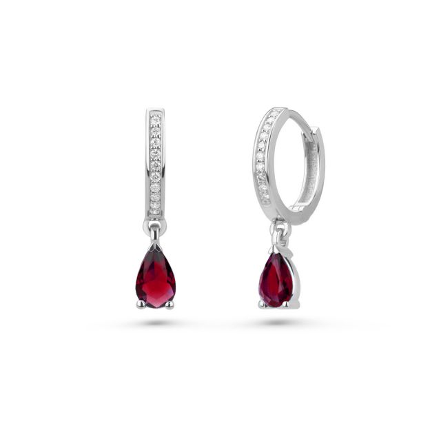 Cercei lungi Fuchsia din aur alb de 18K cu rubine lacrimă de laborator și diamante naturale