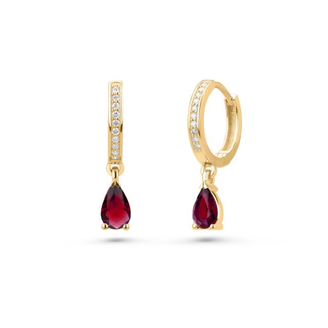 Cercei lungi Fuchsia din aur de 18K cu rubine lacrimă de laborator și diamante naturale