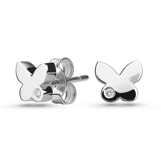 Cercei fluture din aur de 14K cu diamante (0,01 ct)