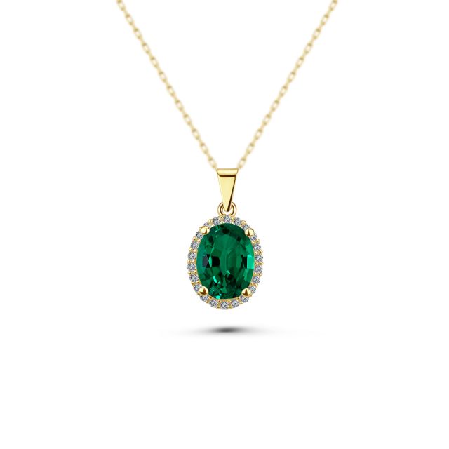 Pandantiv Virginia din aur de 14K cu piatră cubic zirconia ovală colorată și pietre cubic zirconia albe