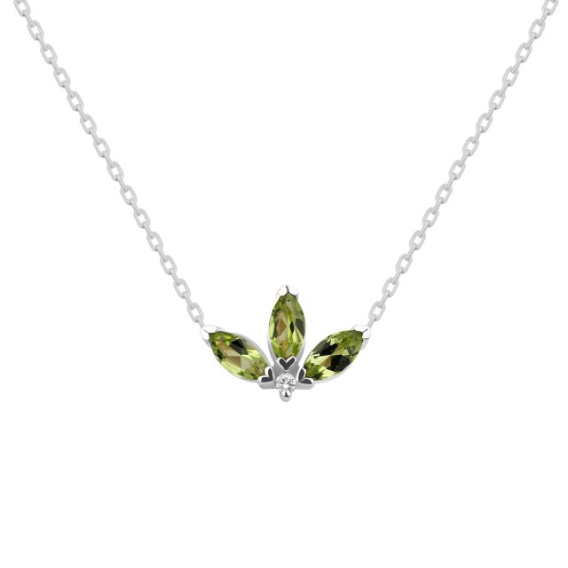 Colier Peony din aur de 18K cu trei peridote marchiză și diamant