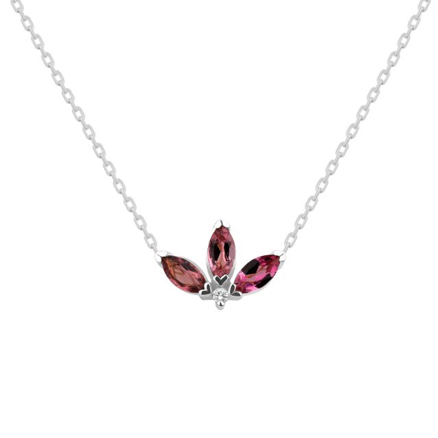 Colier Peony din aur de 18K cu trei turmaline marchiză și diamant