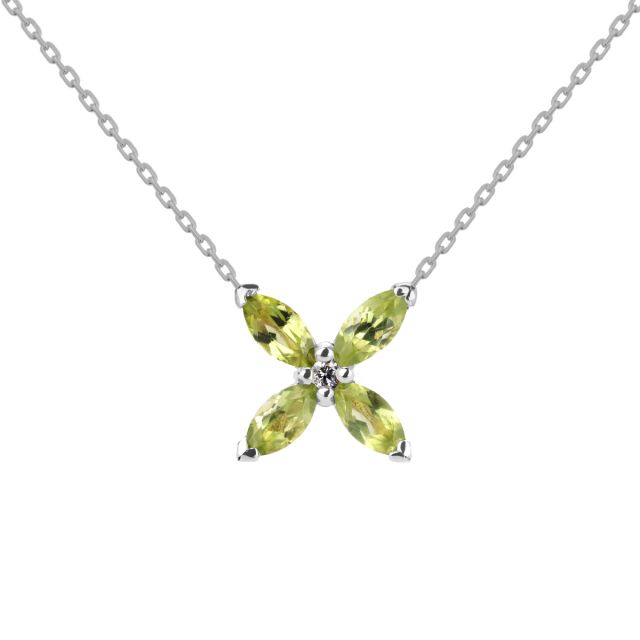Colier Daisy din aur de 18K cu peridote marchiză și diamante