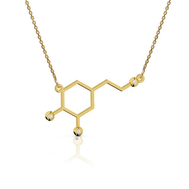 Colier Dopamină din aur galben de 14K cu diamante (0,03 ct)