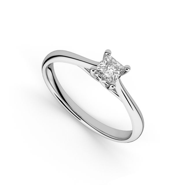 Inel de logodnă DR620 din aur alb de 18K cu diamant cu tăietură princess (0,420 ct)