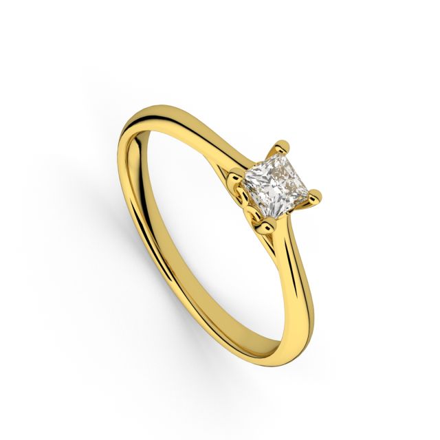 Inel de logodnă DR620 din aur galben de 18K cu diamant cu tăietură princess (0,420 ct)
