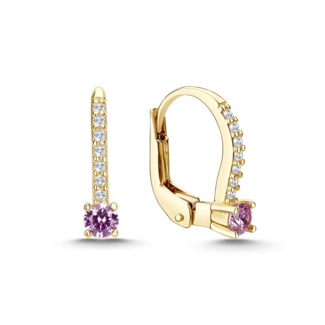 Cercei cu tortiță pentru copii din aur de 14K cu pietre cubic zirconia colorate