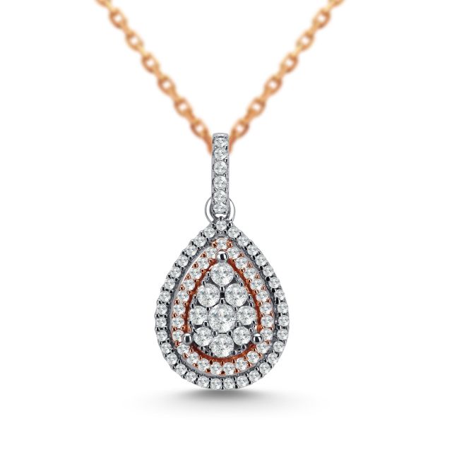 Pandantiv lacrimă din aur alb și roz de 14K cu diamante (0,278 ct)