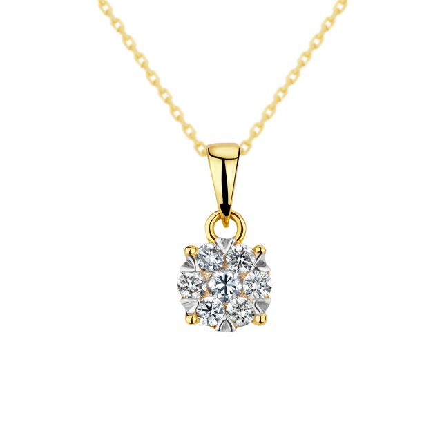 Pandantiv Rosetta din aur galben de 14K cu diamante (0,210 ct)