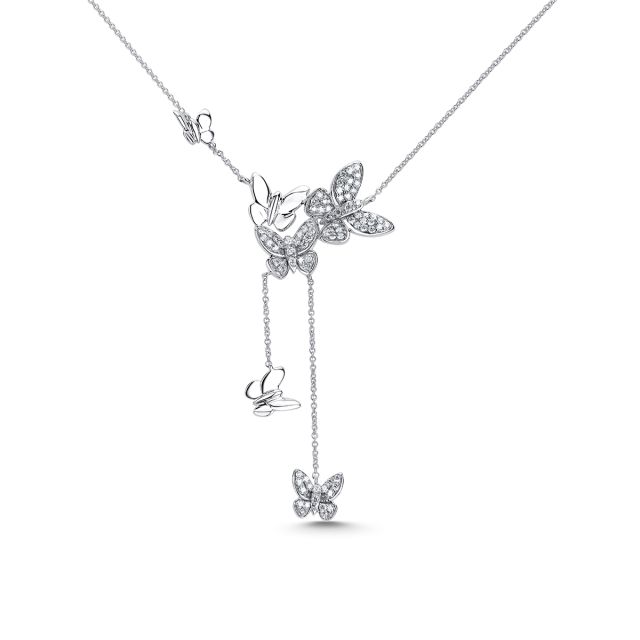 Colier din aur alb de 14K cu fluturi cu diamante (0,405 ct)
