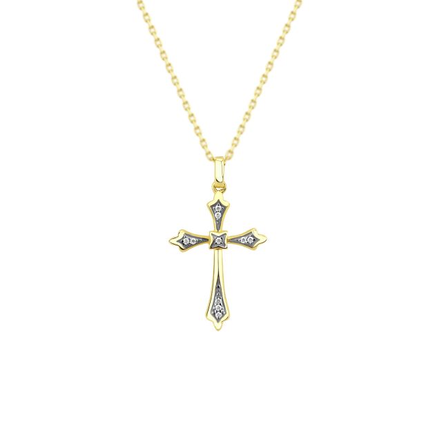 Pandantiv cruce din aur de 14K cu diamante (0,027 ct)