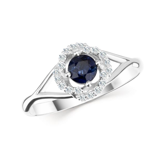 Inel Magda din aur alb de 18K cu safir și diamante
