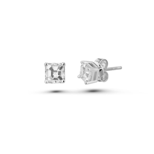 Cercei din aur alb de 14K cu diamante cu tăietură Asscher (0,29 ct)