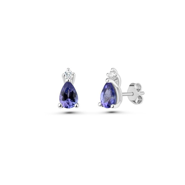 Cercei din aur alb de 14K cu tanzanite lacrimă și diamante