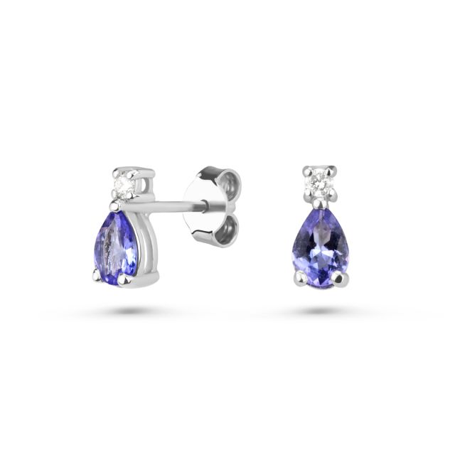 Cercei din aur alb de 14K cu tanzanite lacrimă și diamante