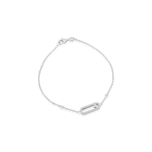 Brățară din aur alb de 14K cu diamante pavé și diamant care glisează (0,31 ct)