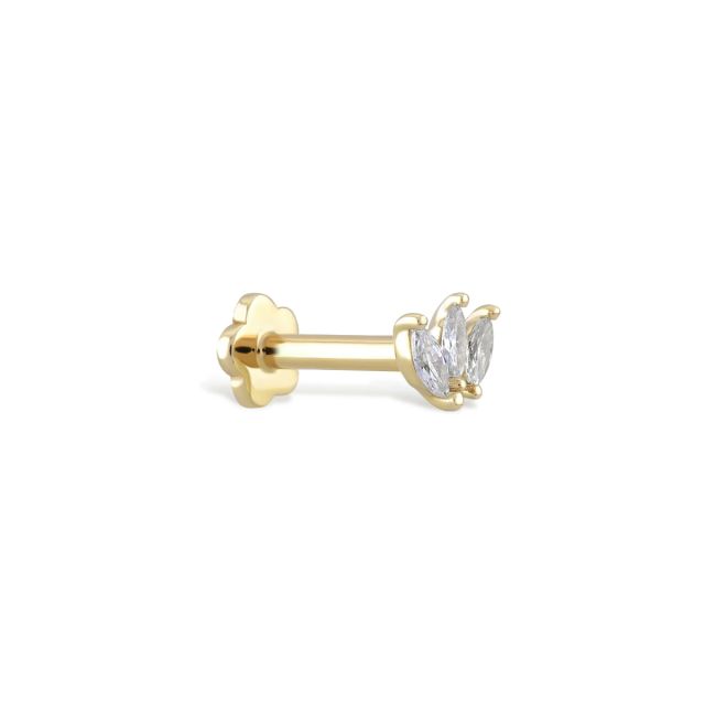 Piercing Alison din aur de 14K cu trei diamante marchiză (0,07 ct)