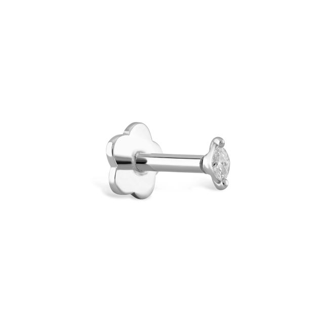 Piercing Elvira din aur alb de 14K cu diamant marchiză (0,02 ct)