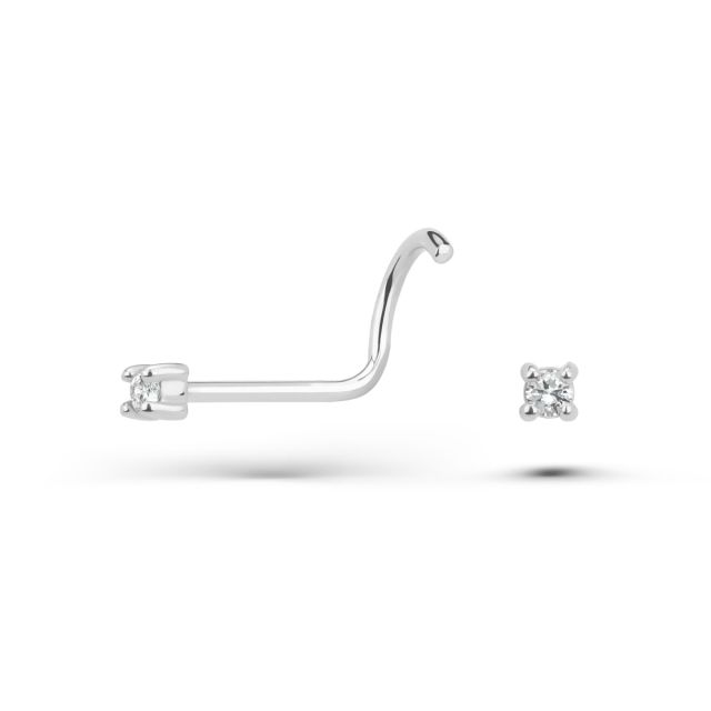 Piercing pentru nas Ilse din aur alb de 14K cu diamant de 0,02 ct