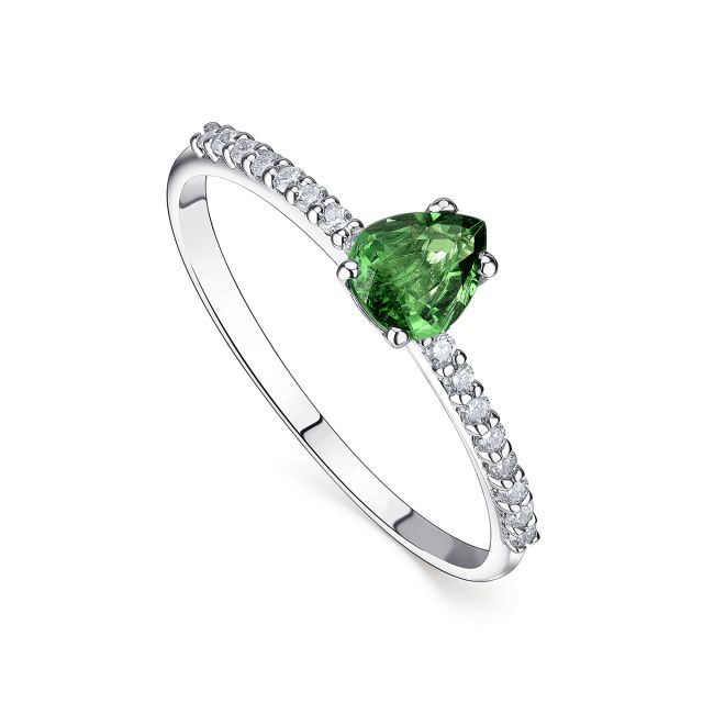 Inel Aria din aur alb de 14K cu spinel lacrimă verde și diamante