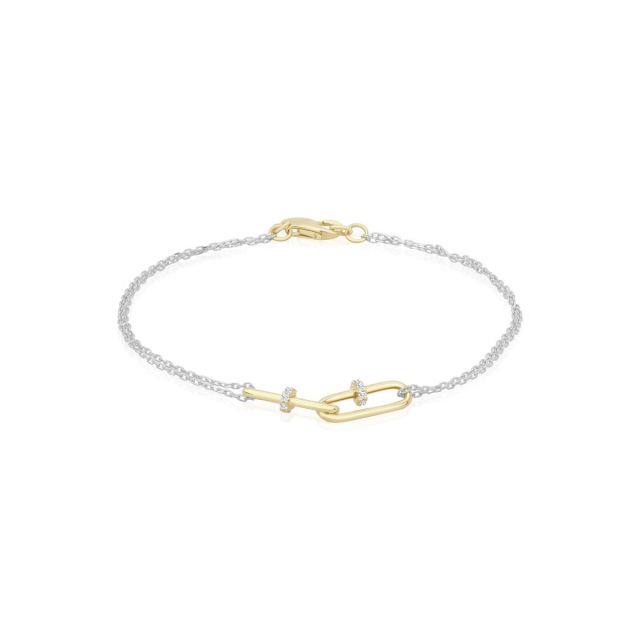 Brățară Diana din aur galben și alb de 14K cu pietre cubic zirconia