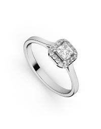 Inel de logodnă DR407 cu diamant cu tăietură princess și diamante rotunde