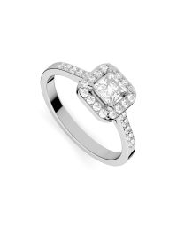 Inel de logodnă DR407A cu diamant cu tăietură princess și diamante rotunde