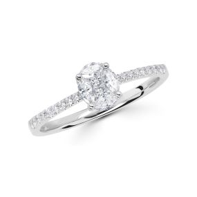 Inel din aur alb de 18K cu formă ovală cu diamante princess și marchiză cu montură de tip iluzie (0,41 ct)