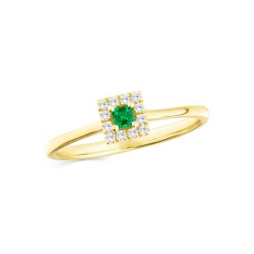 Inel Sophia Mini din aur de 18K cu smarald cu tăietură princess și diamante rotunde