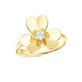 Inel în formă de floare din aur de 18K cu diamant (0,130 ct)