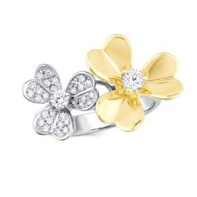Inel în formă de floare din aur alb și galben de 18K cu diamante (0,410 ct)