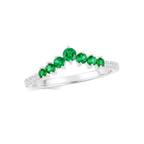 Inel semi-eternity în V din aur de 14K cu smaralde și diamante