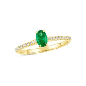 Inel din aur de 18K cu smarald oval și diamante