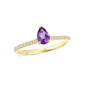 Inel din aur de 18K cu ametist lacrimă și diamante