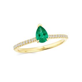 Inel din aur de 18K cu smarald lacrimă și diamante