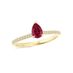 Inel din aur de 18K cu rubin lacrimă și diamante