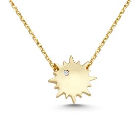 Lanț cu pandantiv soare cu spate filigran din aur de 14K cu diamant (0,01 ct)