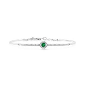 Brățară fixă din aur de 14K cu smarald rotund și diamante