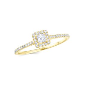 Inel pătrat din aur de 14K cu diamant cu tăietură princess și diamante rotunde (0,310 ct)