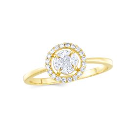 Inel din aur de 14K cu diamante cu tăietură princess și marchiză cu montură de tip iluzie (0,320 ct)
