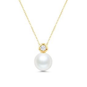 Pandantiv din aur de 14K cu perlă Akoya și diamant