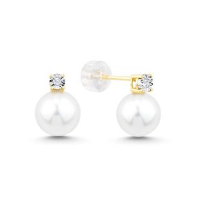 Cercei din aur de 18K cu perle și diamante cu montură de tip iluzie